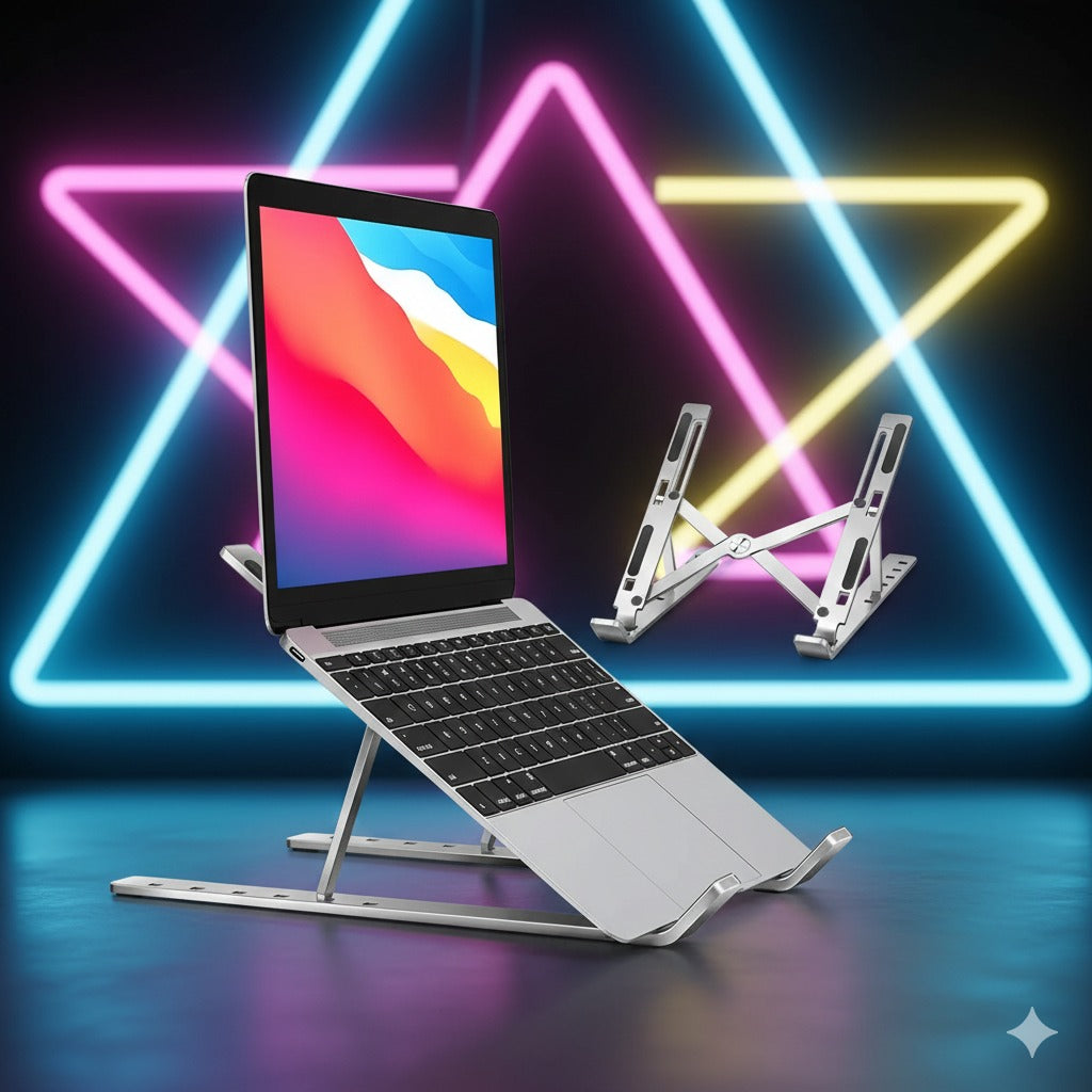 Speed-X Adjustable Aluminium Laptop Stand – Foldable 6-Angle Holder