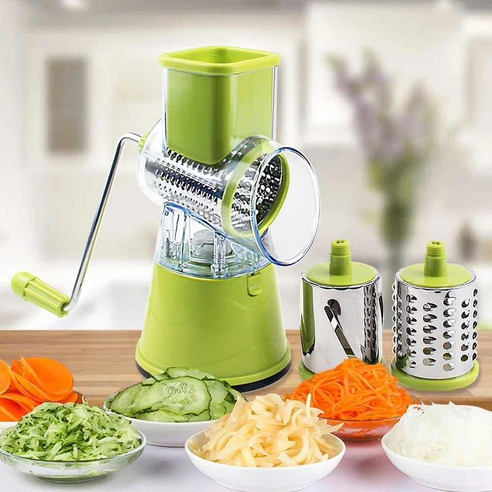 3-in-1 Manual Vegetable Cutter – Multifunction Drum Slicer & Grater