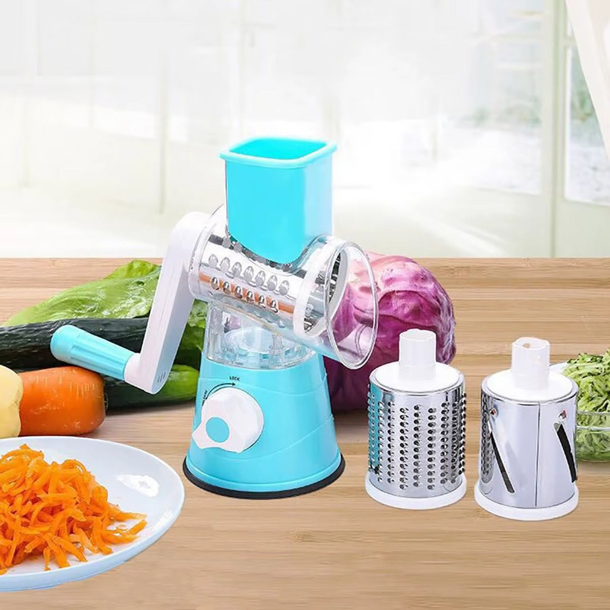 3-in-1 Manual Vegetable Cutter – Multifunction Drum Slicer & Grater