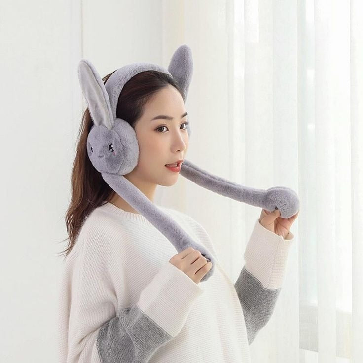 Jumping Rabbit Earmuff Hat – Plush Moving Ear Cap