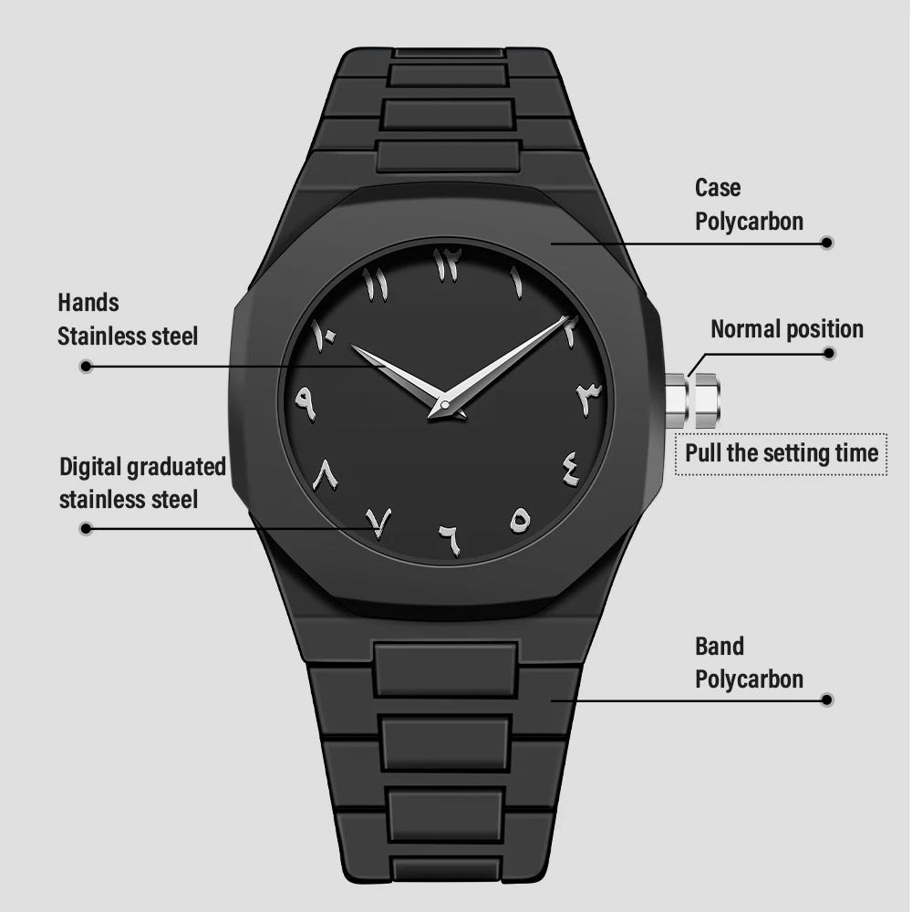 Black Minimalist Steel Watch – Luxury Butterfly Lock Wristwatch